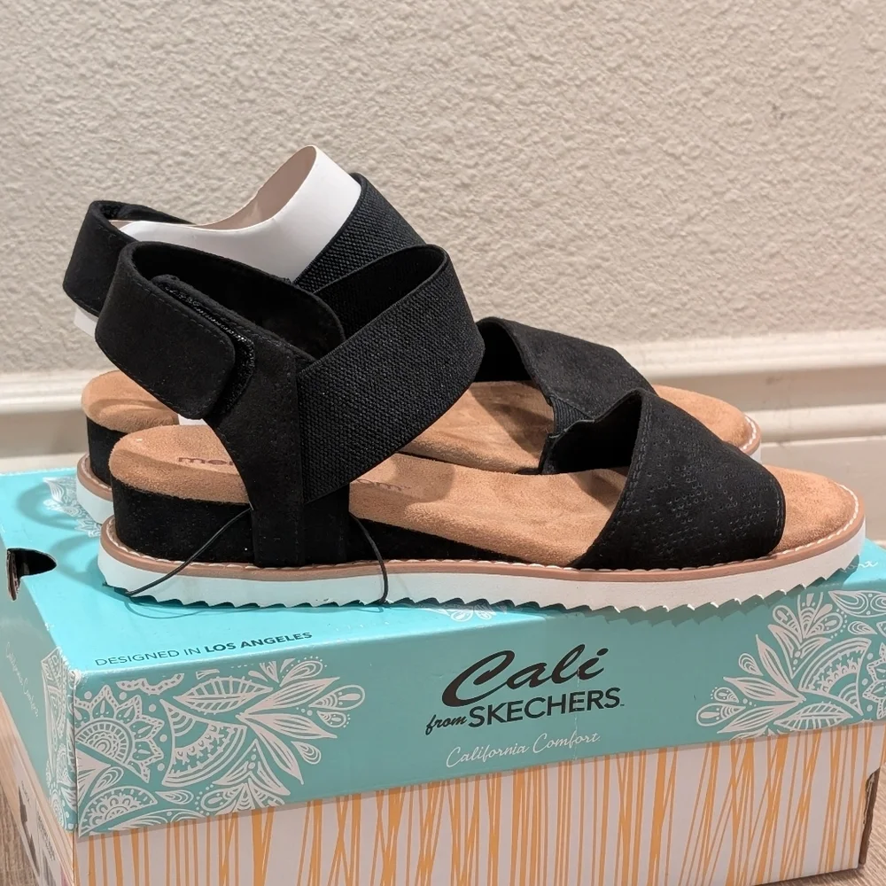 Skechers Women's Black Sandals with Tan Sole